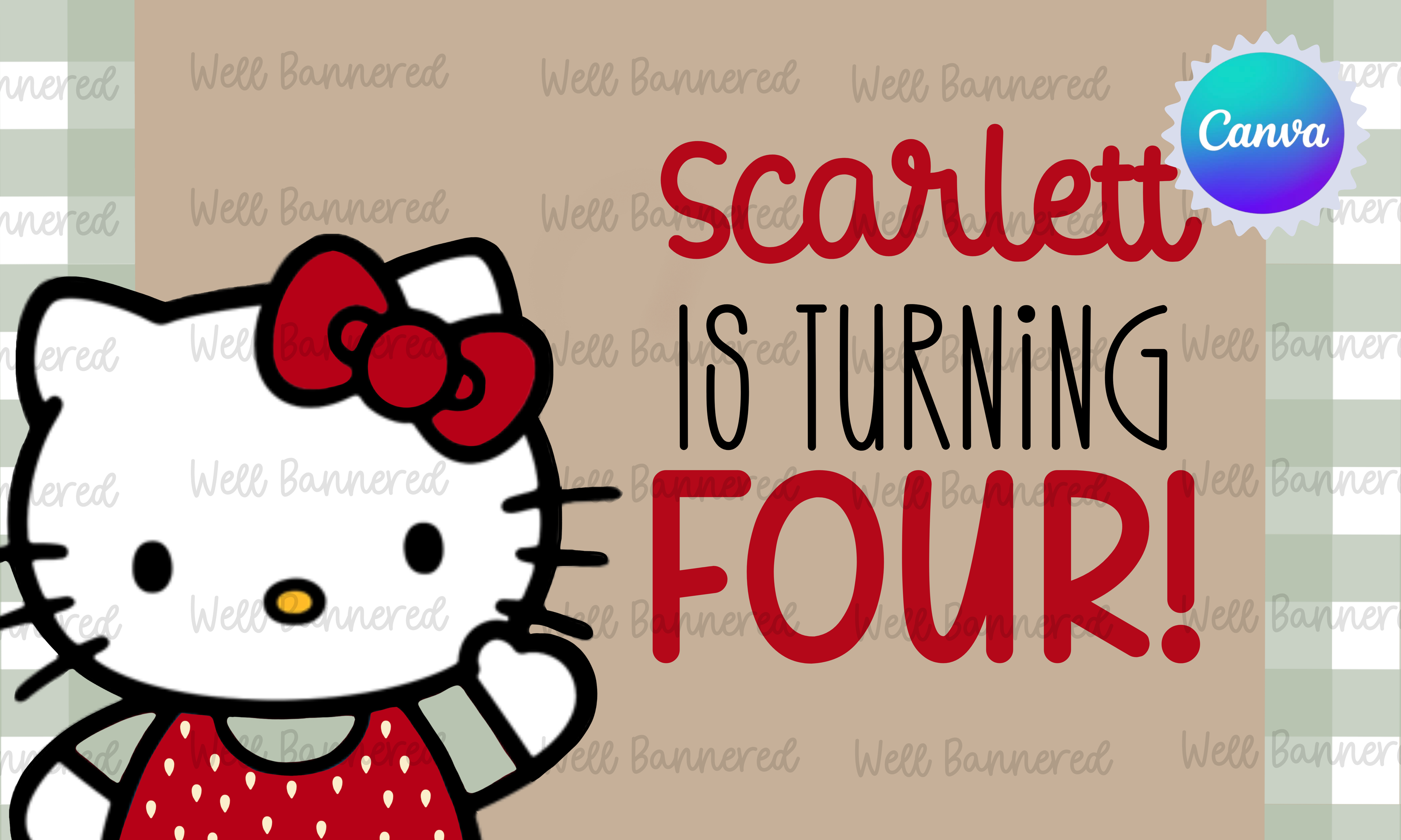 Strawberry Hello Kitty Banner Template | Digital Download | THREE sizes included