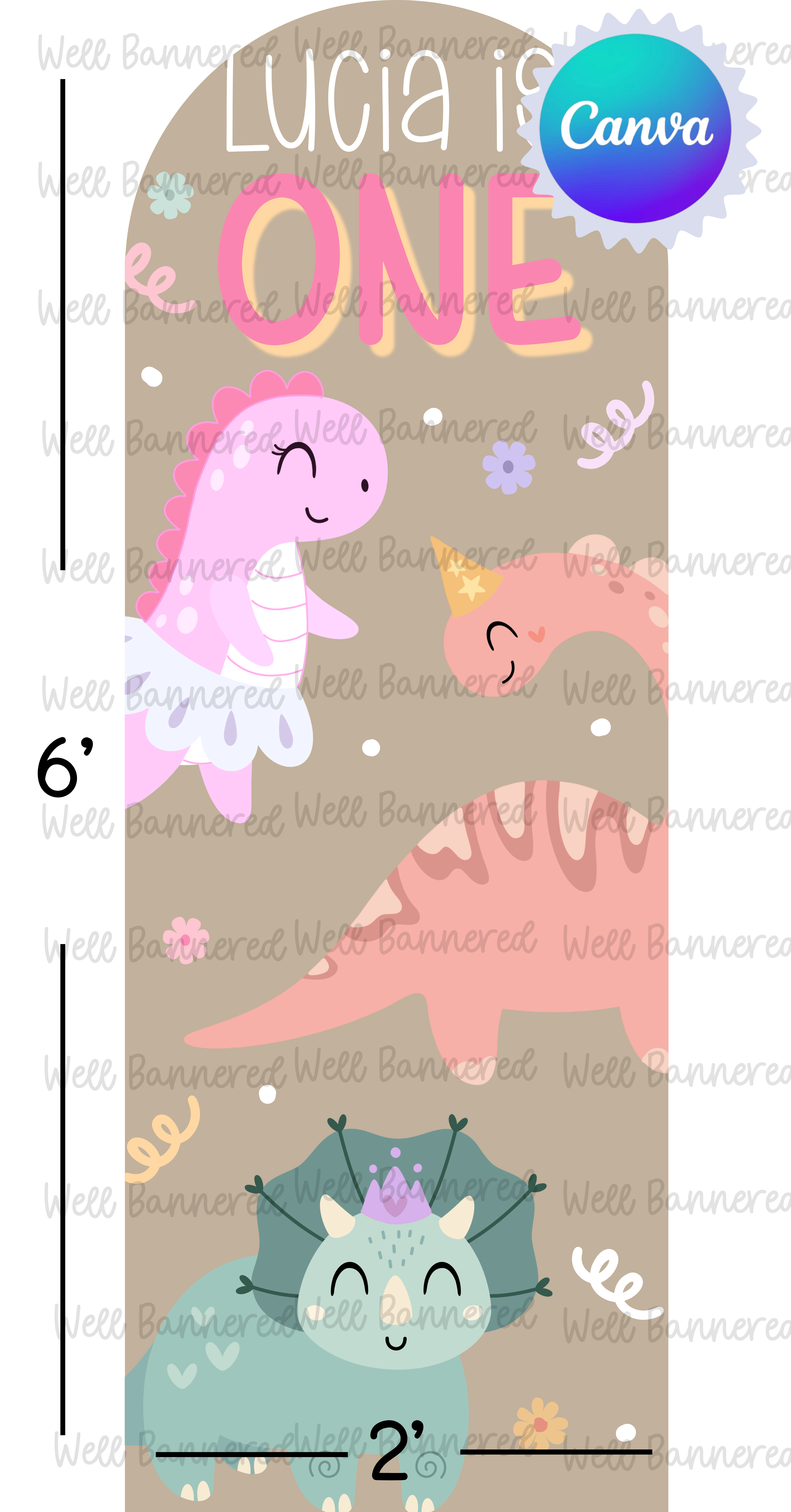 Cute girly dinosaur theme | Arched banner template