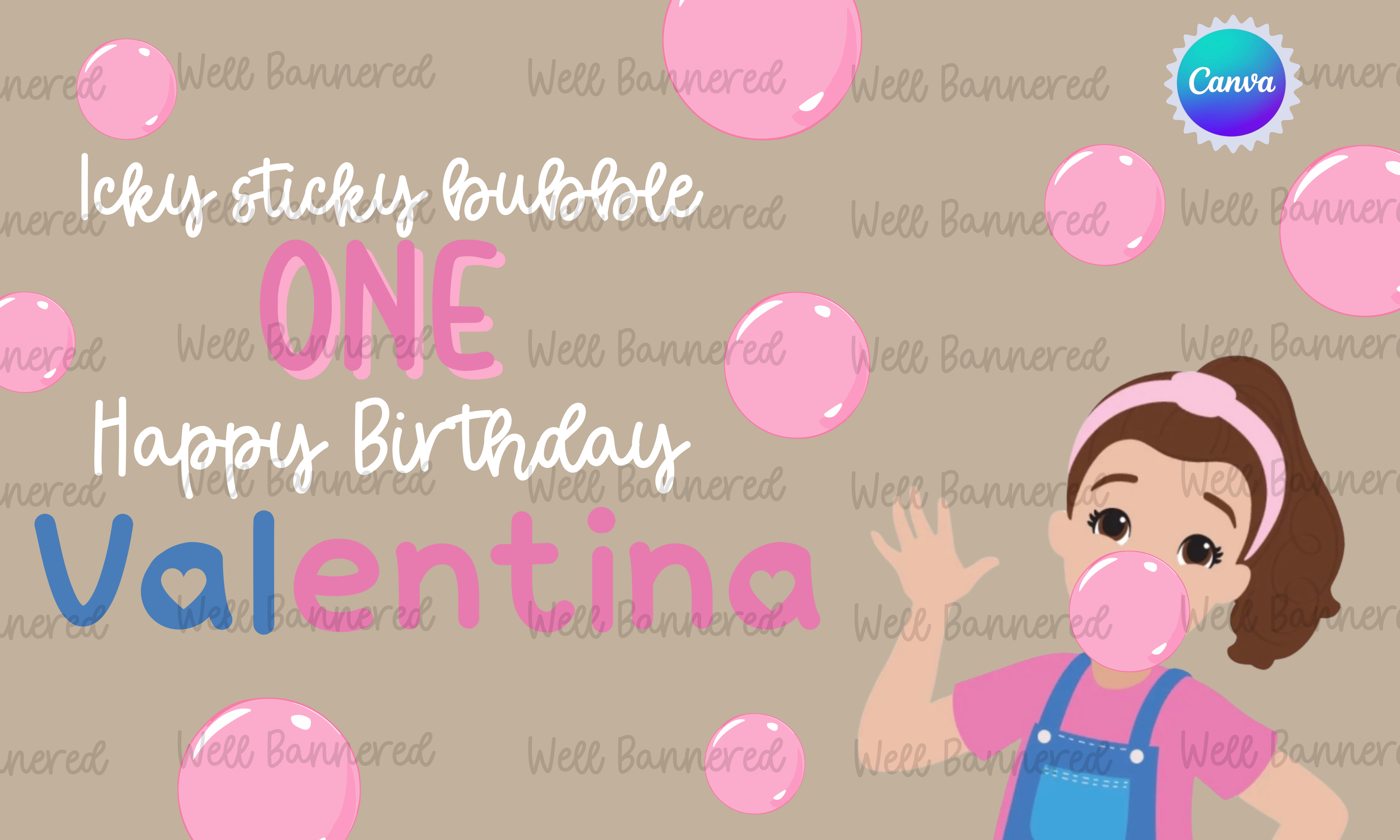 Ms Rachel Bubble One Banner Template | Digital Download | 3 Sizes Included