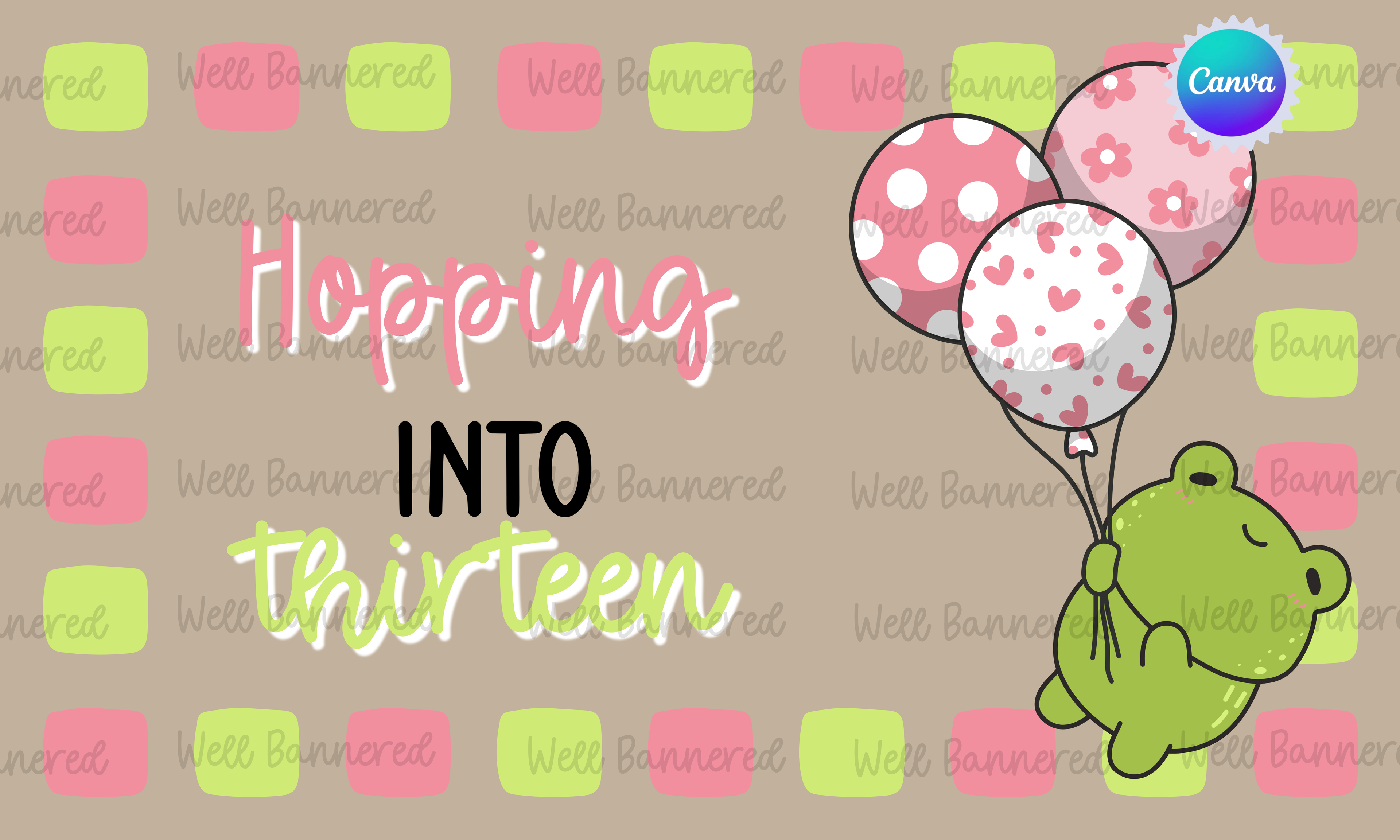 Hopping Into Birthday Frog Banner Template | Digital Download | Three Sizes Included