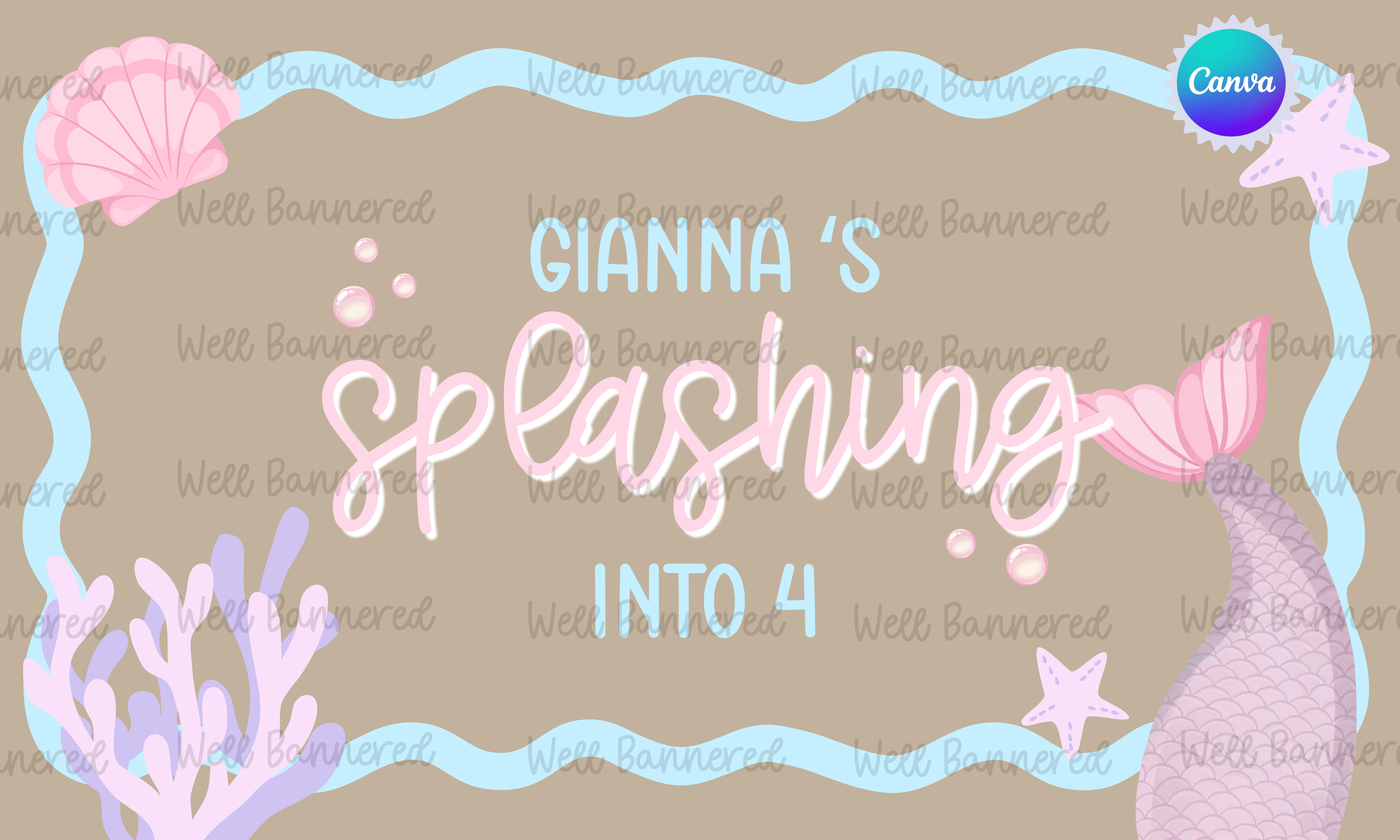 Mermaid Banner Template | Digital Download | Three Sizes Included